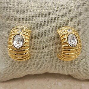 VTG Givenchy Gold Tone Shrimp Rhinestone Post Back Pierced Earrings